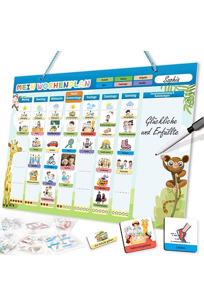 OEM Magnetic calendar for children with figures, 208 magnets and 2 markers 44x33 cm