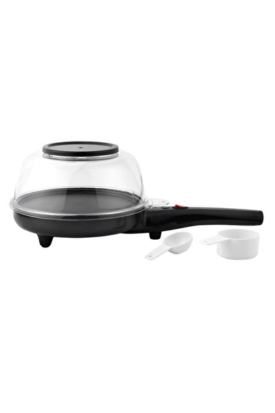 KUMTEL Tigaie electrică cu capac HMP-03, 1200W, înveliș antiaderent, cană de măsurat, neagră