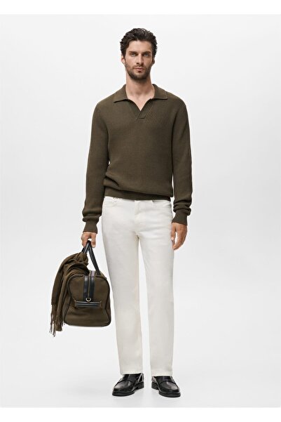 MANGO Man Kalıplı dokulu pamuklu polo yaka kazak