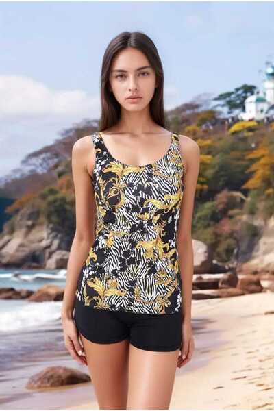 Sea Queen Şortlu Tankini Esnek Likralı Kumaş güğüs pedli Şortu Astarlı mayo