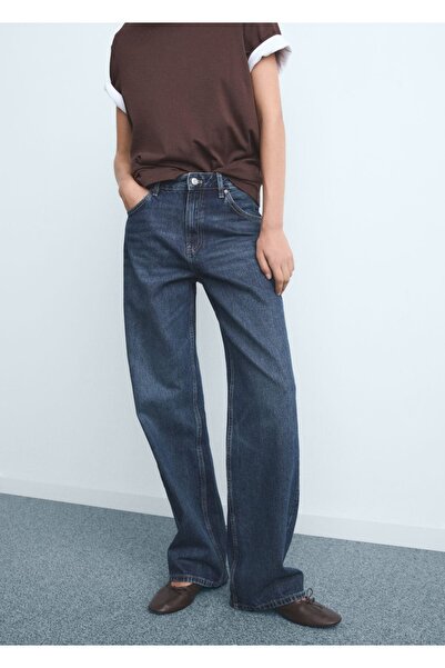 MANGO Woman Düz kesim orta bel Miami jean pantolon