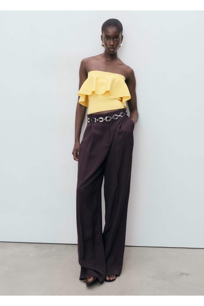 MANGO Woman Maksi volanlı straplez bluz