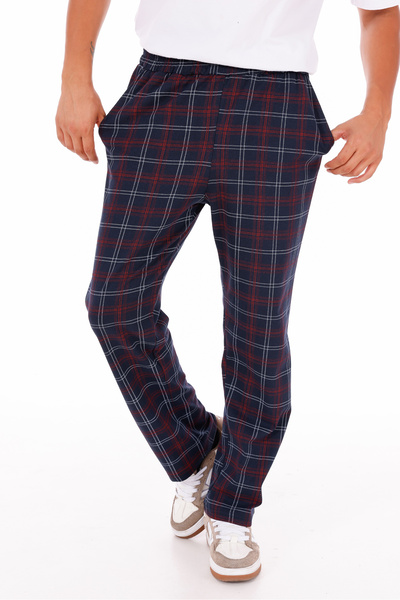 Pijamasoft Pamuklu Cepli Ekose Baskılı Beli Lastikli Şık Ve Rahat Erkek Pijama Altı Lacivert-Kırmızı 2B