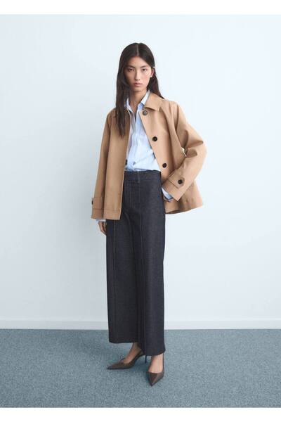 MANGO Woman Yüksek belli dikişli culotte jean pantolon