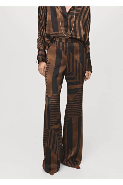 MANGO Woman Çizgili saten pantolon