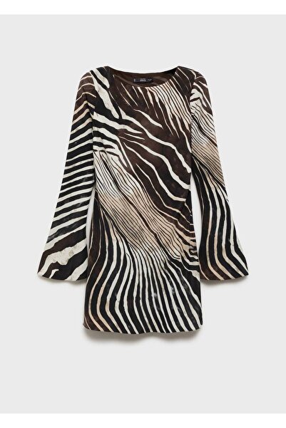 MANGO Woman Zebra desenli çan kollu elbise