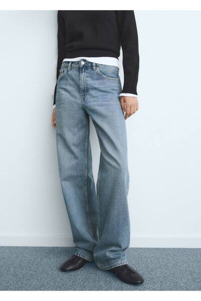 MANGO Woman Düz kesim orta bel Miami jean pantolon