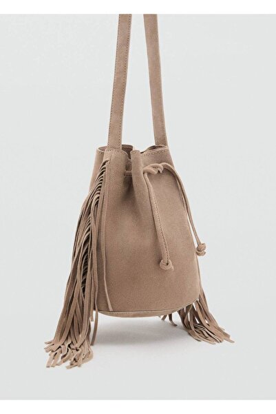 Mango Teen Püsküllü deri bucket çanta