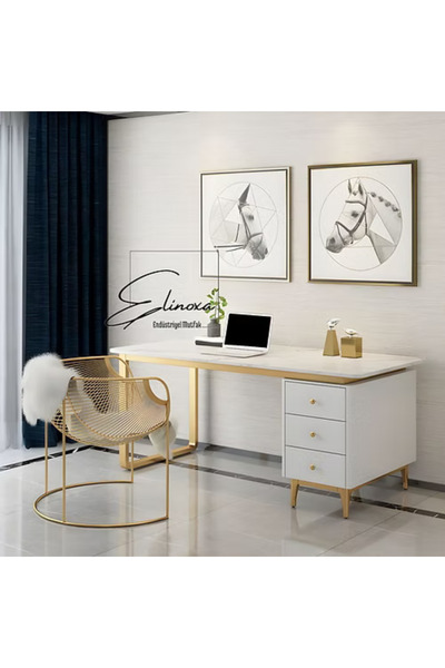 Elinoxa 720-0255 Modern Dikdörtgen Ofis Çalışma Masası Metal Ayaklı Lüks Tasarım 120x60x75h
