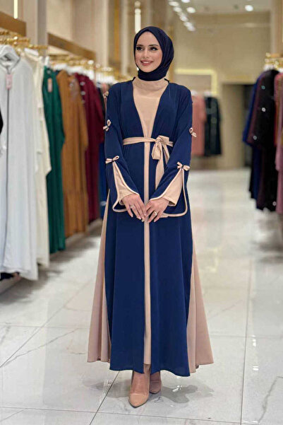 Bym Fashion Bow Detailed Abaya Dress Set 3955 Navy Blue