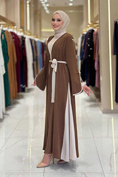 Bym Fashion Bow Detailed Abaya Dress Set 3955 Brown