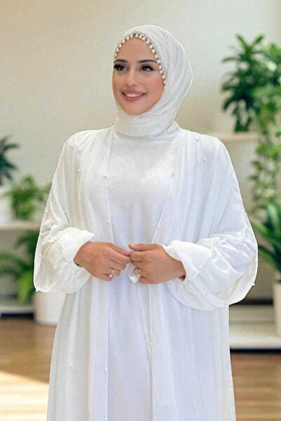 Bym Fashion Pearl Detailed Cape Dress 3973 Ecru