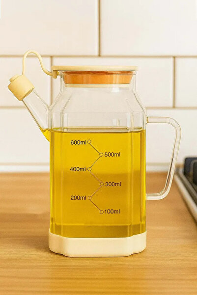 RUBİ PORSELEN 600 ml Glass Oil Bottle – Liquid Oil and Sauce Bottle with Scal...