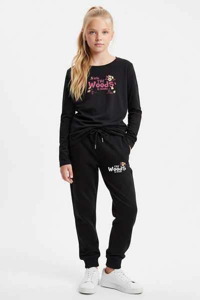 panios kids Round Neck Woods Printed Girl's Tracksuit Set