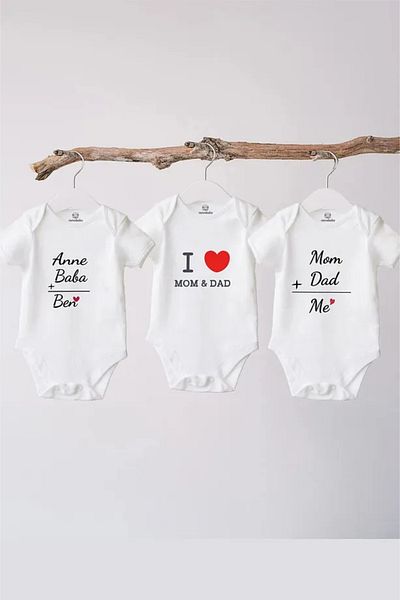 Hediyenza 3-Piece Mom and Dad Set 100% Cotton Baby Bodysuit Set