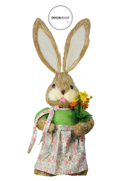 Dekorsende Hasır Paskalya Çiçekli Etekli Kız Tavşan 70 cm