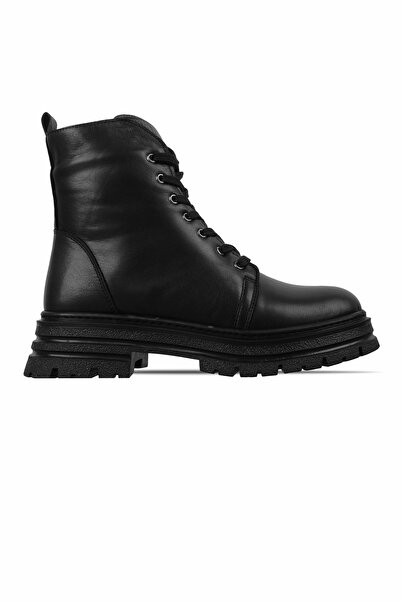 Lal Shoes & Bags Avrıl Kadın Hakiki Deri Bağcık Detaylı Fermuarlı Postal-siyah