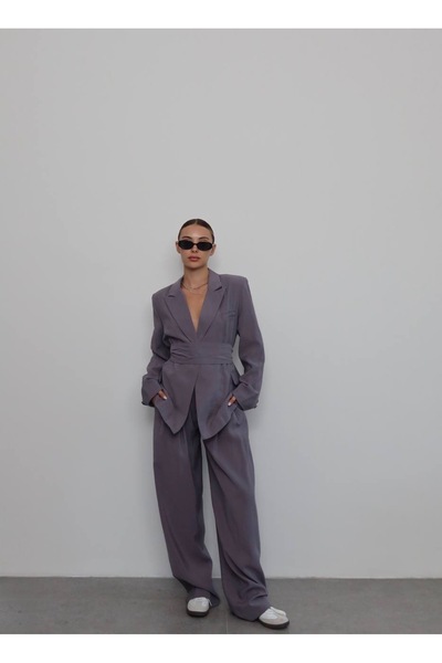 AÈC PRIVÈ Women's Shawl Detailed Lined Blazer Jacket Pants Suit 7777 (100% Cotton, Non-Pilling)