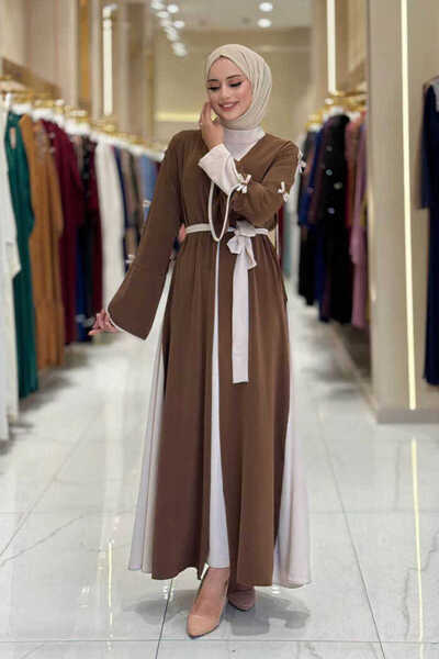 Bym Fashion Bow Detailed Abaya Dress Set 3955 Brown