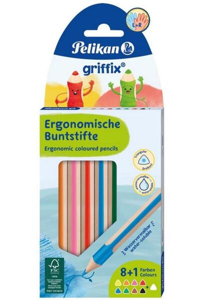 Pelikan Creioane color Griffix, set 8+1 culori, grip ergon