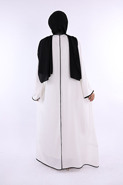 Bym Fashion Front Tie Detailed Abaya 70005 Ecru
