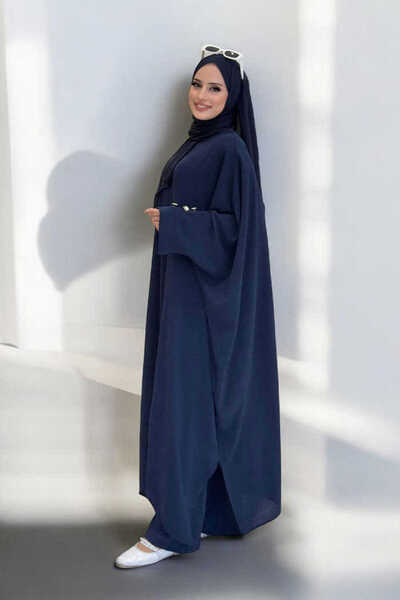 Bym Fashion Tunic Trousers with Sleeve Button Detail Double Set 8688 Navy Blue
