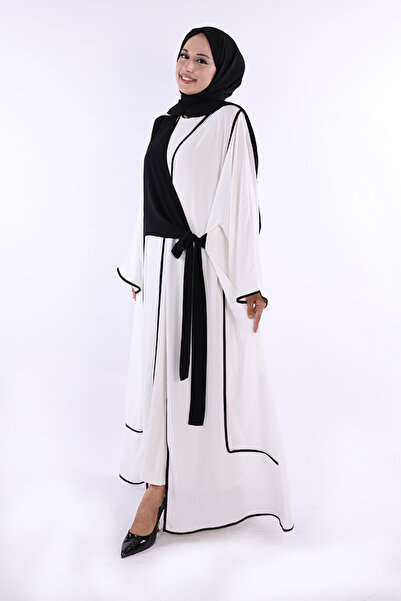 Bym Fashion Λεπτομερής μπροστινή δέσμη Abaya 70005 Ecru