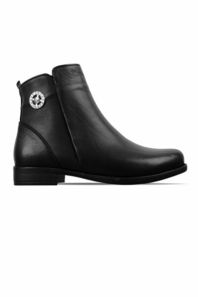Lal Shoes & Bags Lavi Kadın Hakiki Deri Yuvarlak Taş Detaylı Bot-siyah