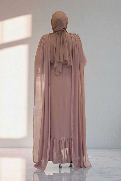 Bym Fashion Pearl Detailed Cape Dress 3973 Mink