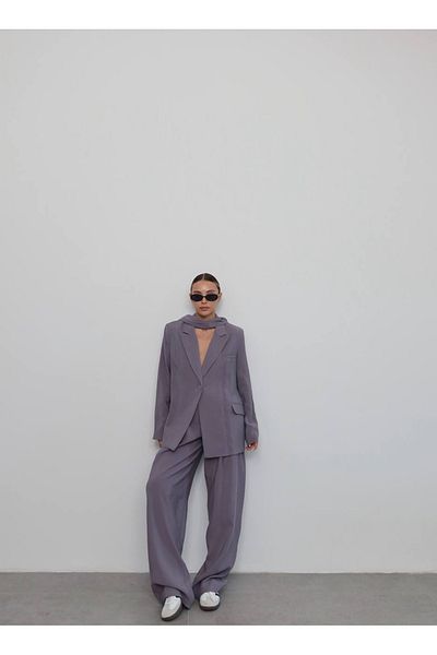 AÈC PRIVÈ Women's Shawl Detailed Lined Blazer Jacket Pants Suit 7777 (100% Cotton, Non-Pilling)