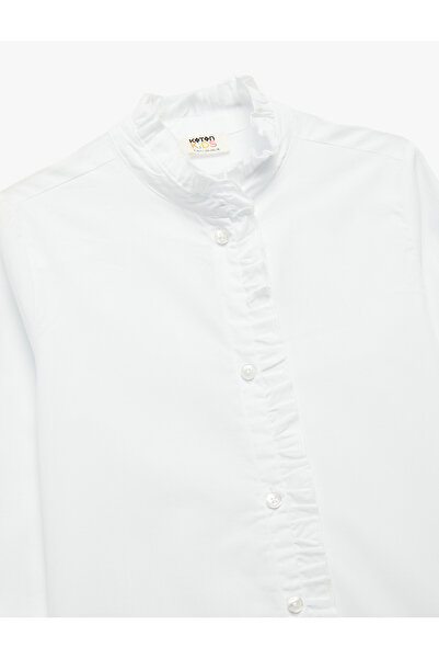 Koton Pamuklu Uzun Kollu Fırfırlı Yaka Poplin Okul Gömleği