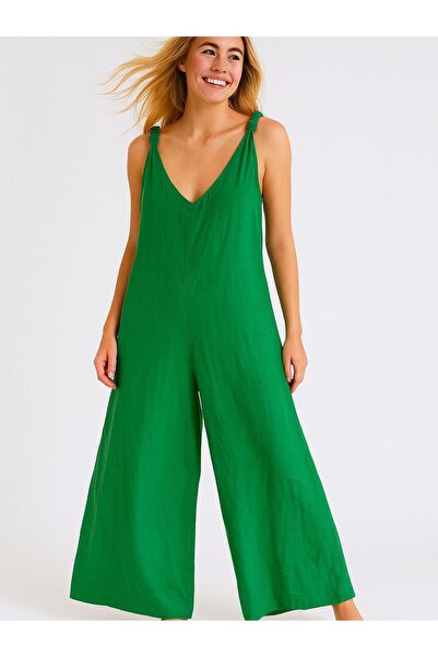 Butik İtalyan Keten Tulum - YEŞİL