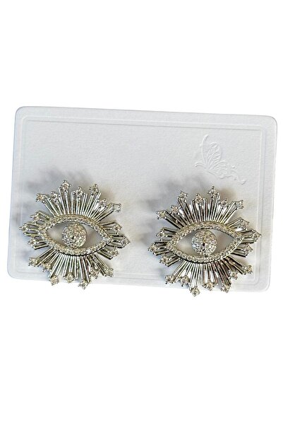 TAKIŞTIR Silver Color Eye Figured Stone Detailed Earrings (Pair)
