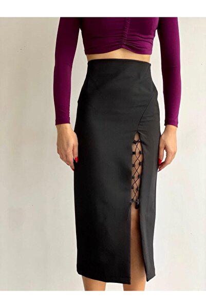 Genel Markalar Yırtmaç Detay Midi Etek 6006