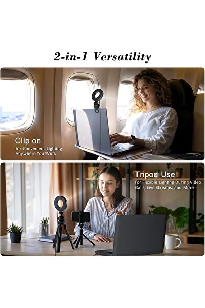 Generic Ring Light with Tripod and Clamp, [3 Color, 5 Brightness & Timer] USB Plug Clip On Lights for Laptop