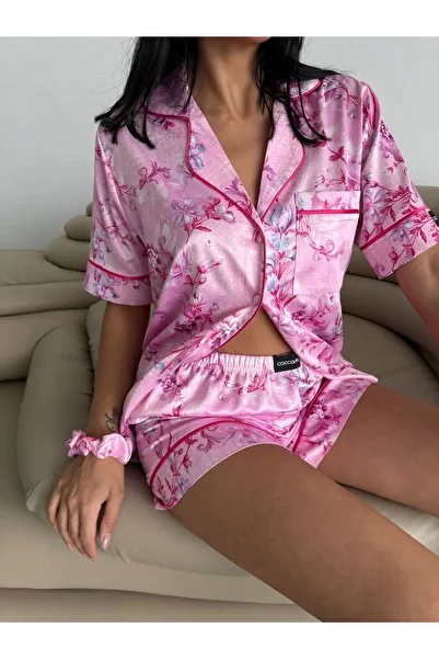 COCCOLARSI Silk Satin Pajama Set with Shorts-L