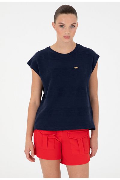U.S. Polo Assn. U.S. Polo Assn. Navy Blue Crew Neck Sleeveless Crop Top Pocketless Women's T-Shirt Dmk.1826768.Porter.