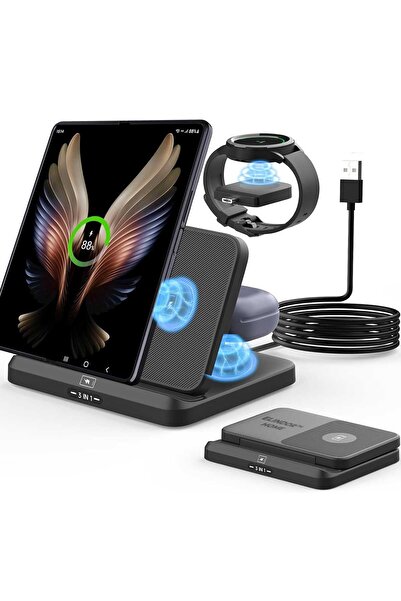 Elindor Încărcător wireless 3 în 1 pentru Samsung, telefon, ceas și căști, negru