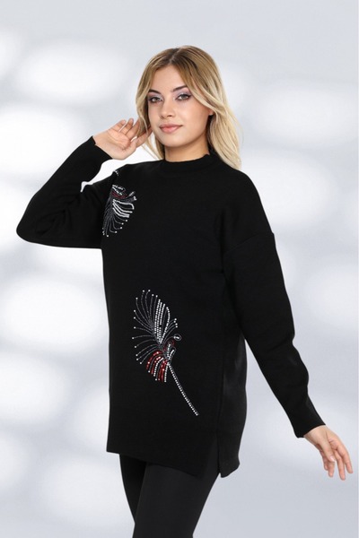 NEWCO Πέτρινο κεντημένο κομψό σχέδιο μακρυμάνικο πλεκτό τουνίκ Άνετη εφαρμογή κατάλληλη για καθημερινά και ειδικά συνδυασμούς