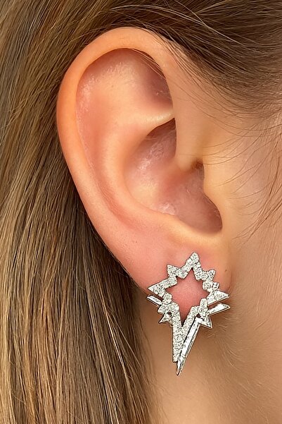 TAKIŞTIR Silver Color Stone Detailed Earrings (Pair)