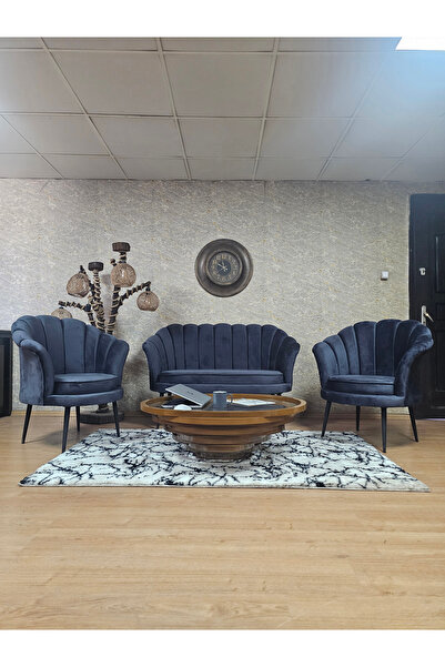 ZAFİR İstiridye Takım Siyah Boyalı Sivriltme Ayak Çay Seti Koltuk Takımı