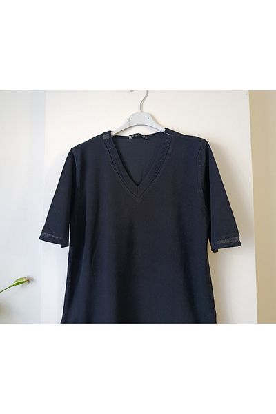Butik Şans Jm Short Sleeve V Neck Tulle Detailed Knitwear Blouse