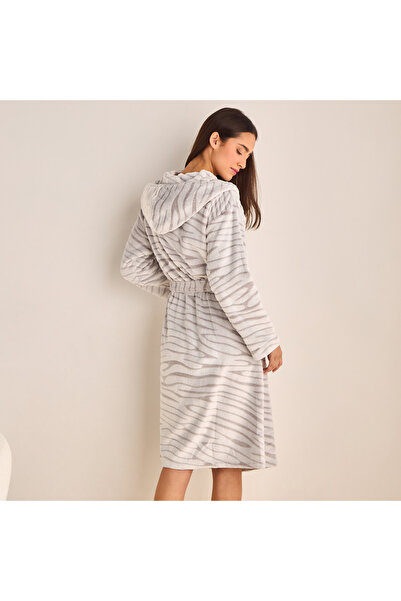 FAV Animal Print Hooded Night Robe with Pockets