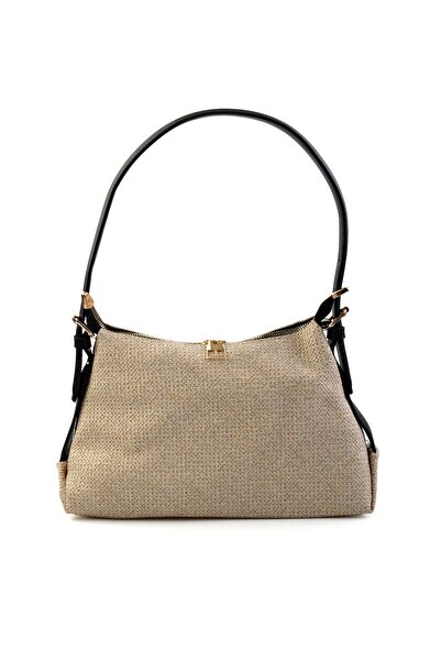 Bambi Bej Siyah Kadın Omuz Çantası C06569000228