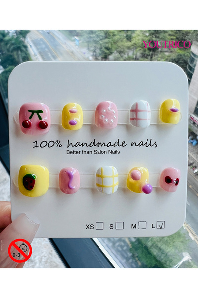 Youtrico Kids Press-on Nails - 100% Handmade Non-Toxic Safe for Ages 3+ Cute Green Kids' Fake Nails-L