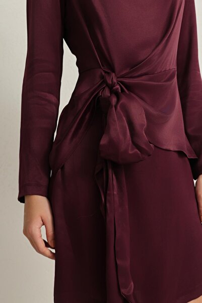 Setre Μίνι φόρεμα με μακρυμάνικο μονόχρωμο μπορντό με λεπτομέρεια