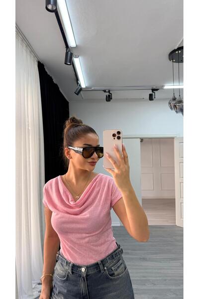 Daves Premium Degaje Collar Short Sleeve Blouse-Pink