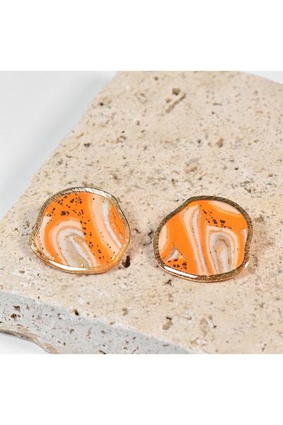 NARRU Handmade earrings, orange, cream, white, gold, Arya 50
