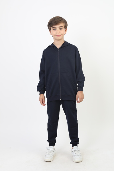 SLOBODA Unisex Dark Blue Hooded Ribbed 2-Piece Tracksuit Set