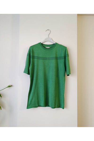 Butik Şans Jm Short Sleeve Stripe Tulle Detail Crew Neck Knitwear Blouse